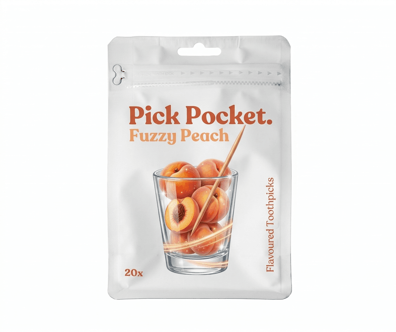 Pick Pocket Fuzzy Peach sweet fruity flavoured toothpick pack